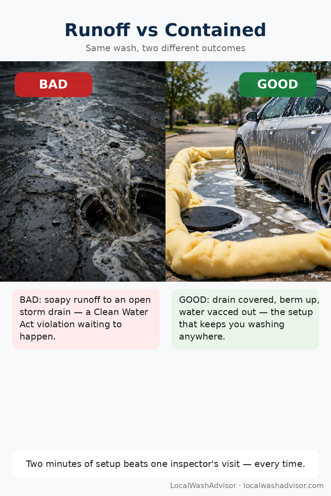 Runoff to an open drain versus a contained wash
