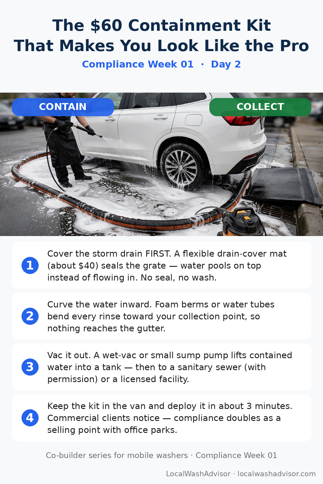 Compliance Week Day 2: The Simple Containment Setup (Mats, Berms, Wet-Vac)