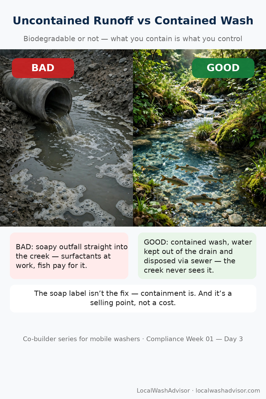 Uncontained runoff versus a contained wash