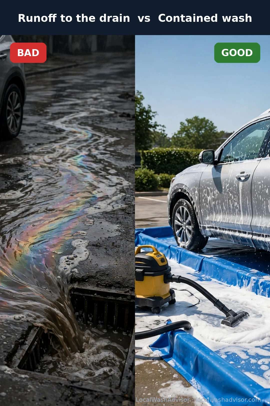Runoff to the drain versus a contained wash
