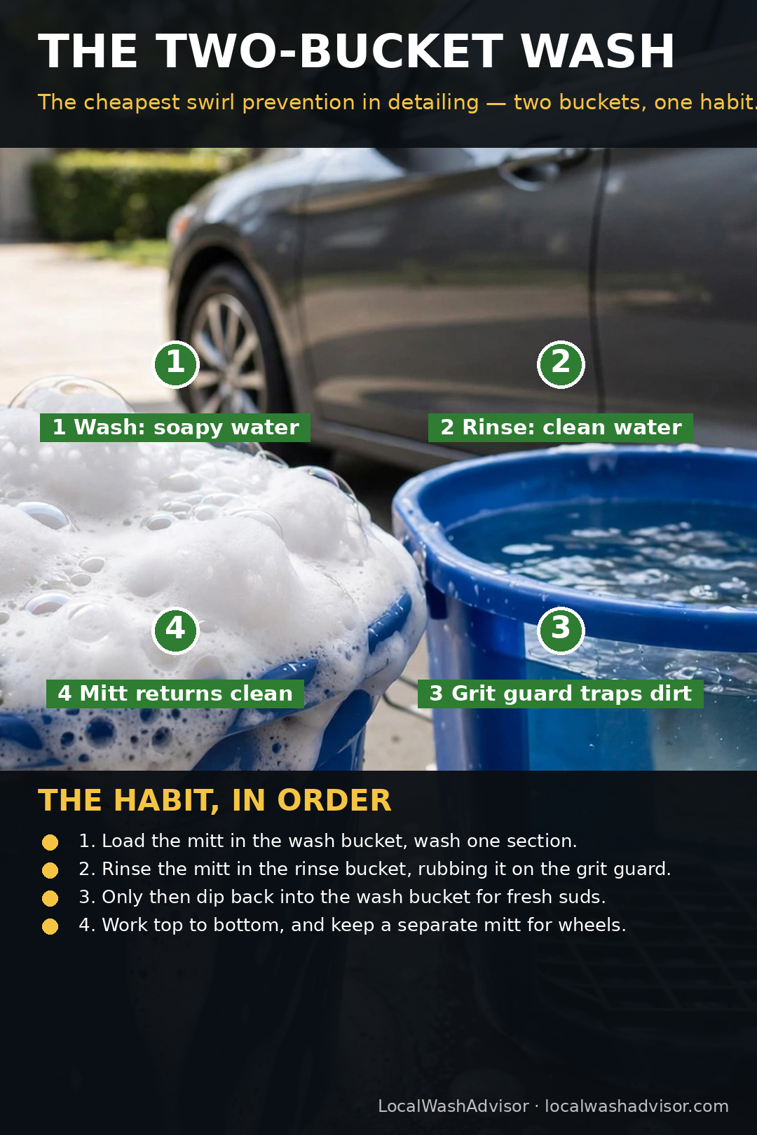 The Two-Bucket Wash: Why One Bucket Causes Swirl Marks