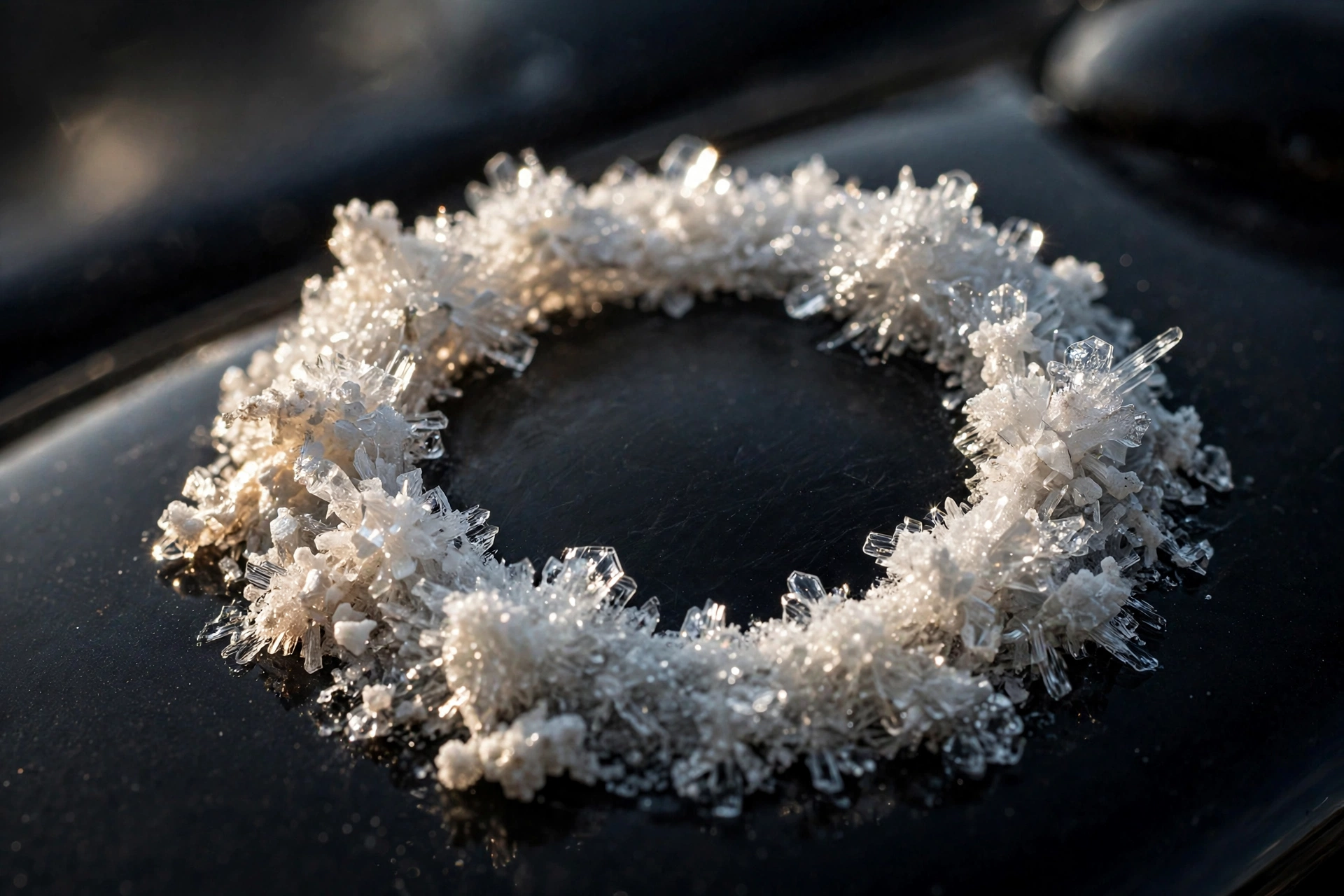 Macro of a mineral deposit crust left by hard water
