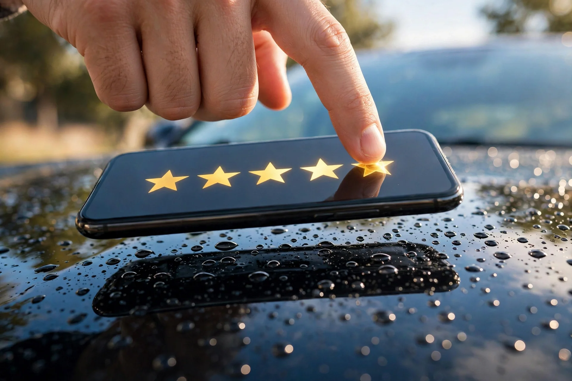 Five-star review tap over beaded paint